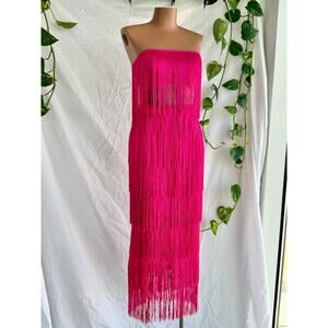 Showpo Hot Pink Fringe Skirt & Top Set